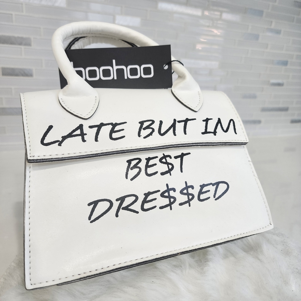 Boohoo White Mini Bag with Bold Text